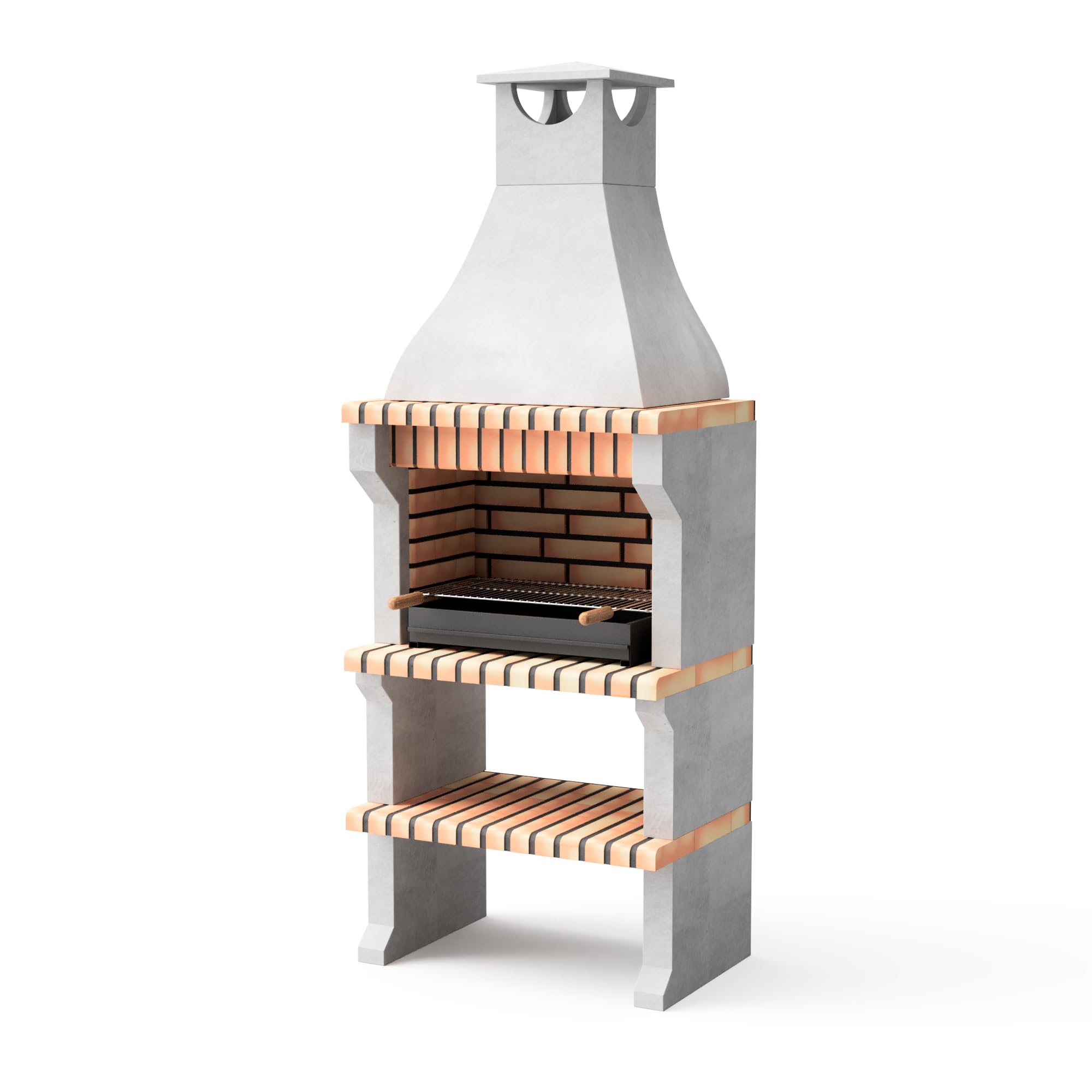 MOVELAR - Barbacoa de Obra Prefabricada de Leña y Carbón Modelo Alcoa XL (Gris, Naranja - 86,5 x 58 x 225 cm) REF: 3413/5 - Cocina de Exterior para Jardín y Terraza