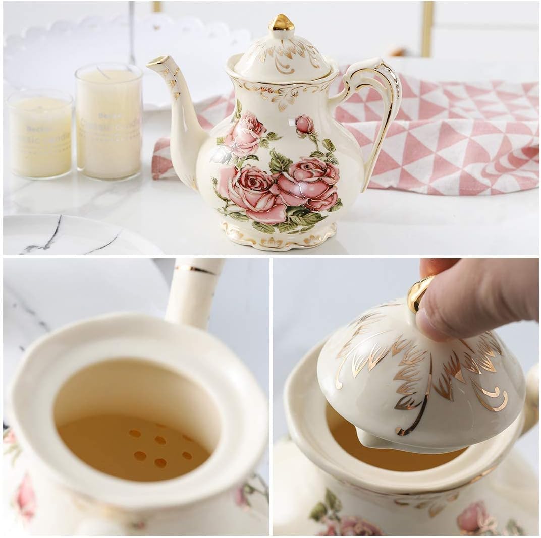 A Classic Ceramic Teapot, Rose Patterns, Phnom Penh, 850ML