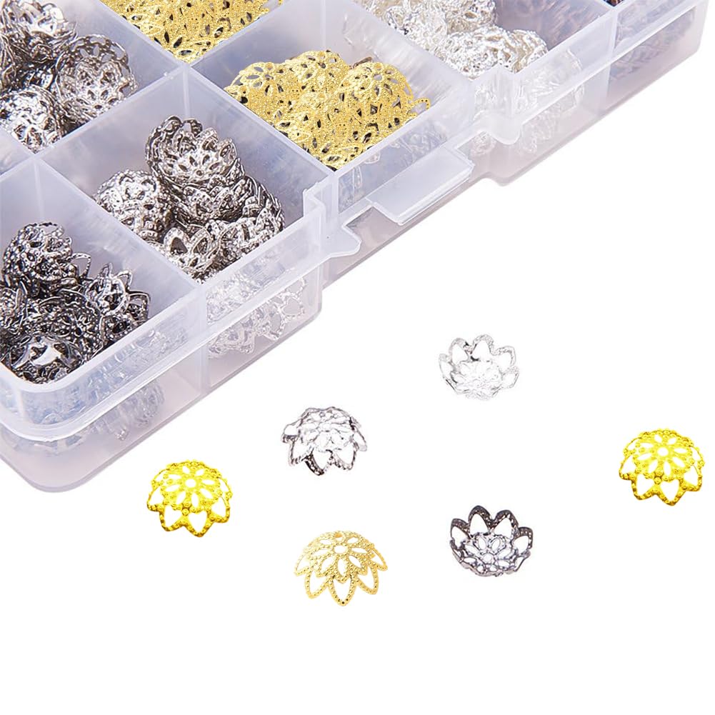 PH PandaHall Bead Caps, 180 pz 6 Stili Reale 18 K Placcato Oro Della