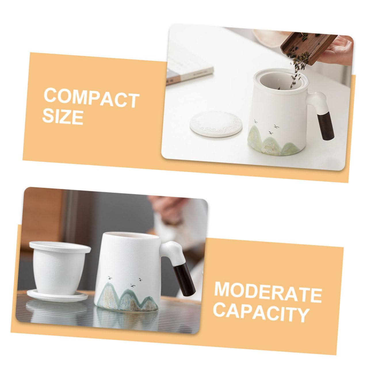 PRETYZOOM Tasse à Thé Grosse Tasse à Café en Céramique pour Infusion avec Infuseur et Couvercle en Bois avec Filtre Intégré pour Bureau et Maison