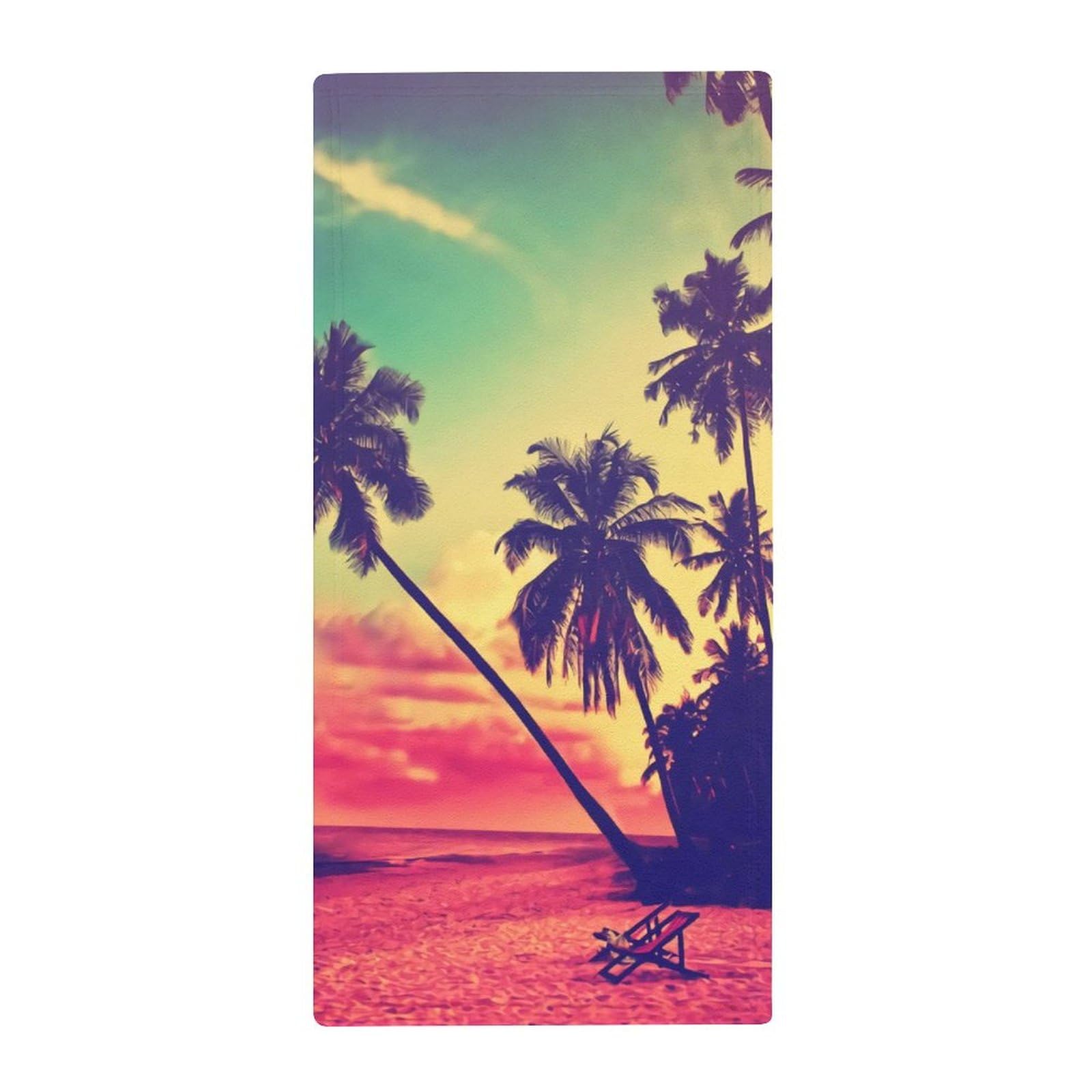 Beautiful Tropical Beach Pattern Coral Fleece Towel Fast Dry Super Absorbent Washcloths for Beach Bath Pool Gym Yoga