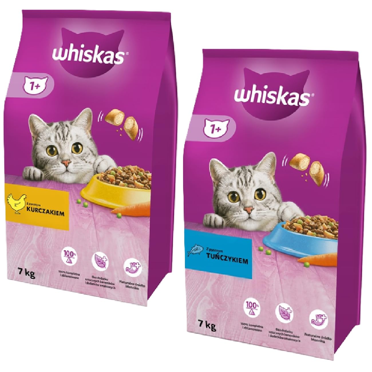 Whiskas Adult sucha karma dla kota mix smaków kurczak z warzywami i tuńczyk 2x 7 kg