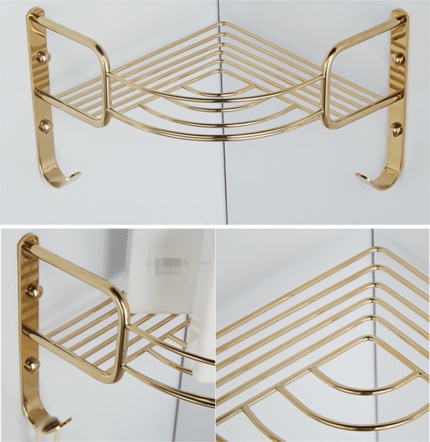 Estante de baño Carrito de ducha Estantes de ducha Estante de carrito de ducha de esquina de cobre Organizador de baño Almacenamiento con ganchos para cocina Dormitorio Estante de ducha Orga