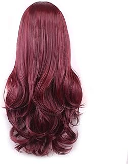 باروكة شعر مستعار كاملة باللون الاحمر النبيذي مع غرة - شعر طويل مجعد