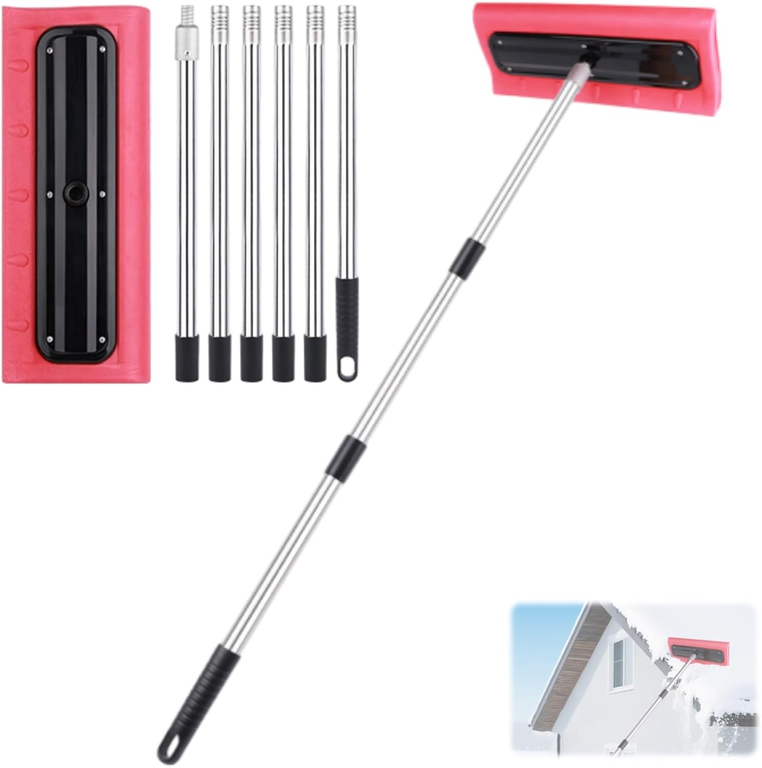 Roof Rake Snow Removal Tool, Snow Rake for House Roof, Adjustable Telescoping Snow Roof Rake, Foam Head Roof Snow Rake, Winter Cleaning Accessory, Rake Tool for Driveway Roof (4m)