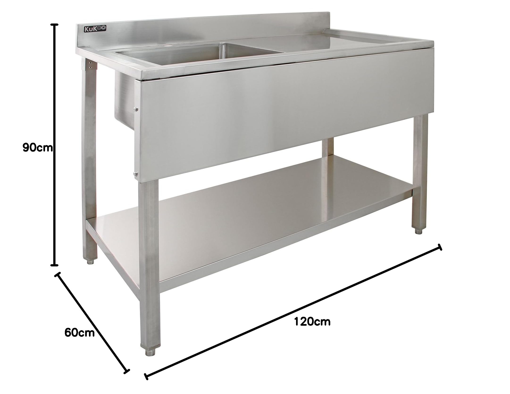 Banco de laboratorio con fregadero de acero inoxidable 1.0 superficie de drenaje para banco de laboratorio derecho mesa de trabajo para laboratorio protección contra salpicaduras tapón de seda pies