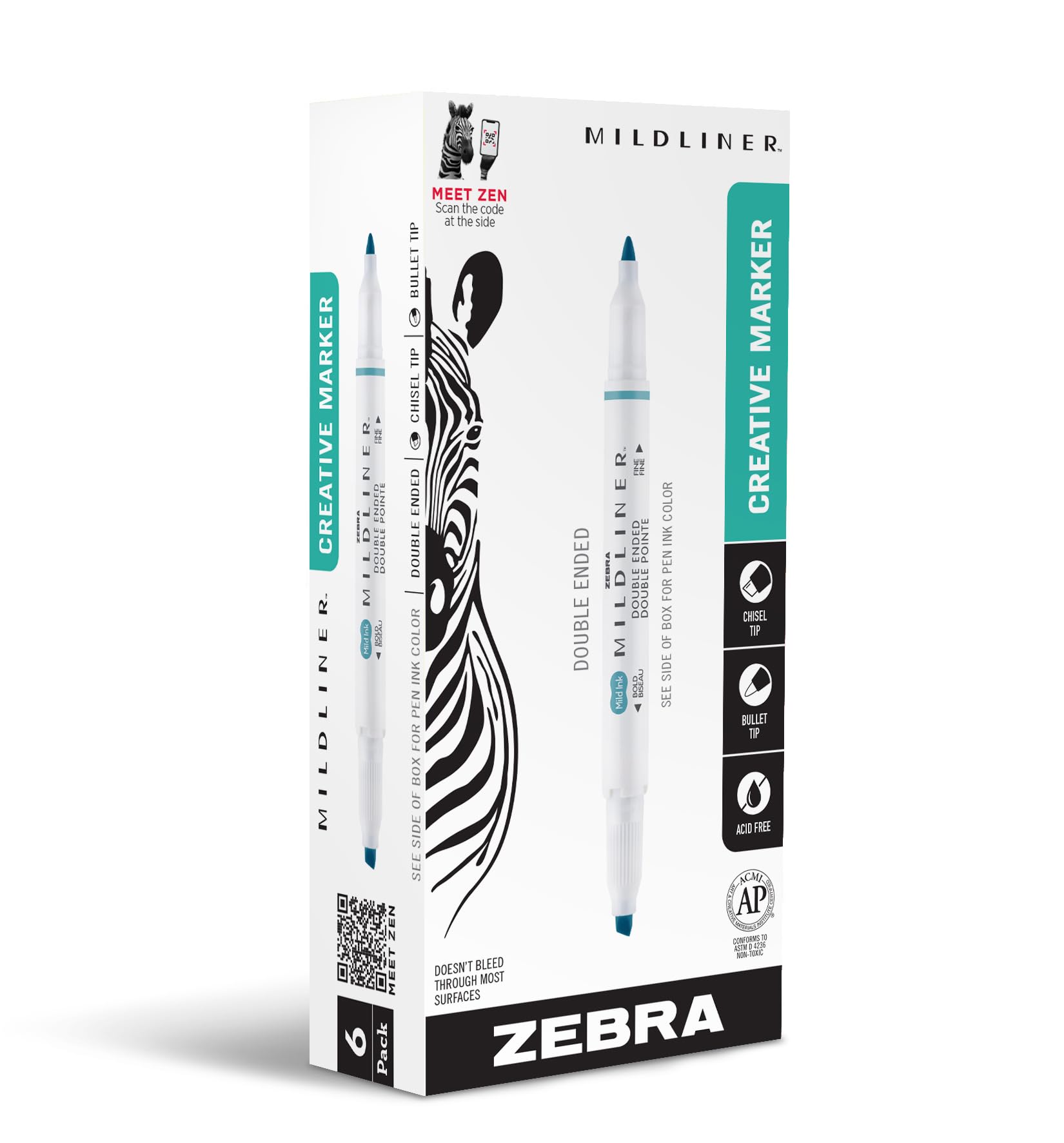 Zebra Pen Mildliner Double-Ended Highlighter Marker Set, Broad and Fine Point Tips, Ideal for Bible Highlighting, No Bleed, Mild Dark Blue Ink, 12-Pack (78270)