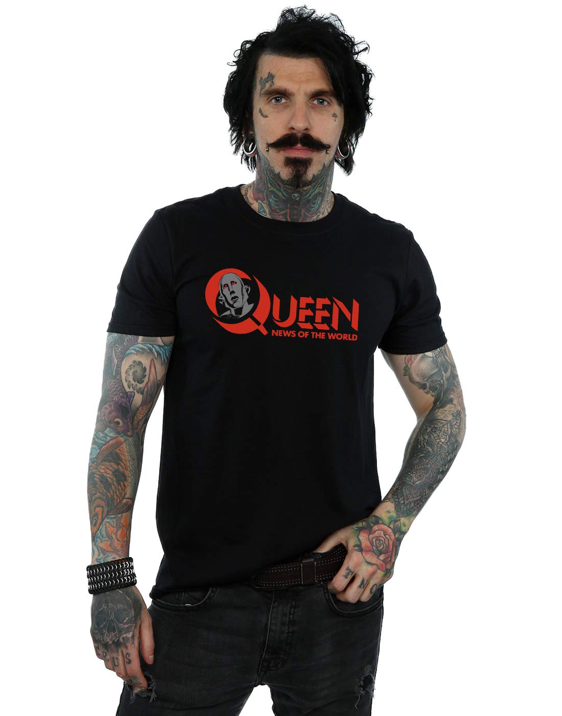 Absolute Cult Men's Black Queen News Of The World Logo T-Shirt Small