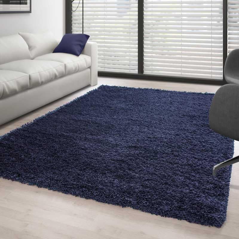 Tapis shaggy bleu foncé rond 160 cm pour salon moderne
