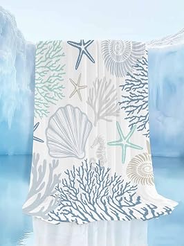Ocean Cooling Blankets for Hot Sleepers Sky Blue Coral Starfish Seashell Ocean Summer Beach Cooling Comforter Breathable Double Side Cool Lightweight Blanket for Bed Couch Sofa 60" x 80"
