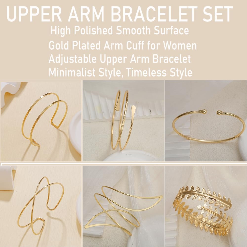 COLOYAN 6PCS Gold Arm Cuff Upper Arm Cuff Bracelets for Women Open Upper Arm Cuff Bangle Adjustable Armband Set Jewelry - Image 3