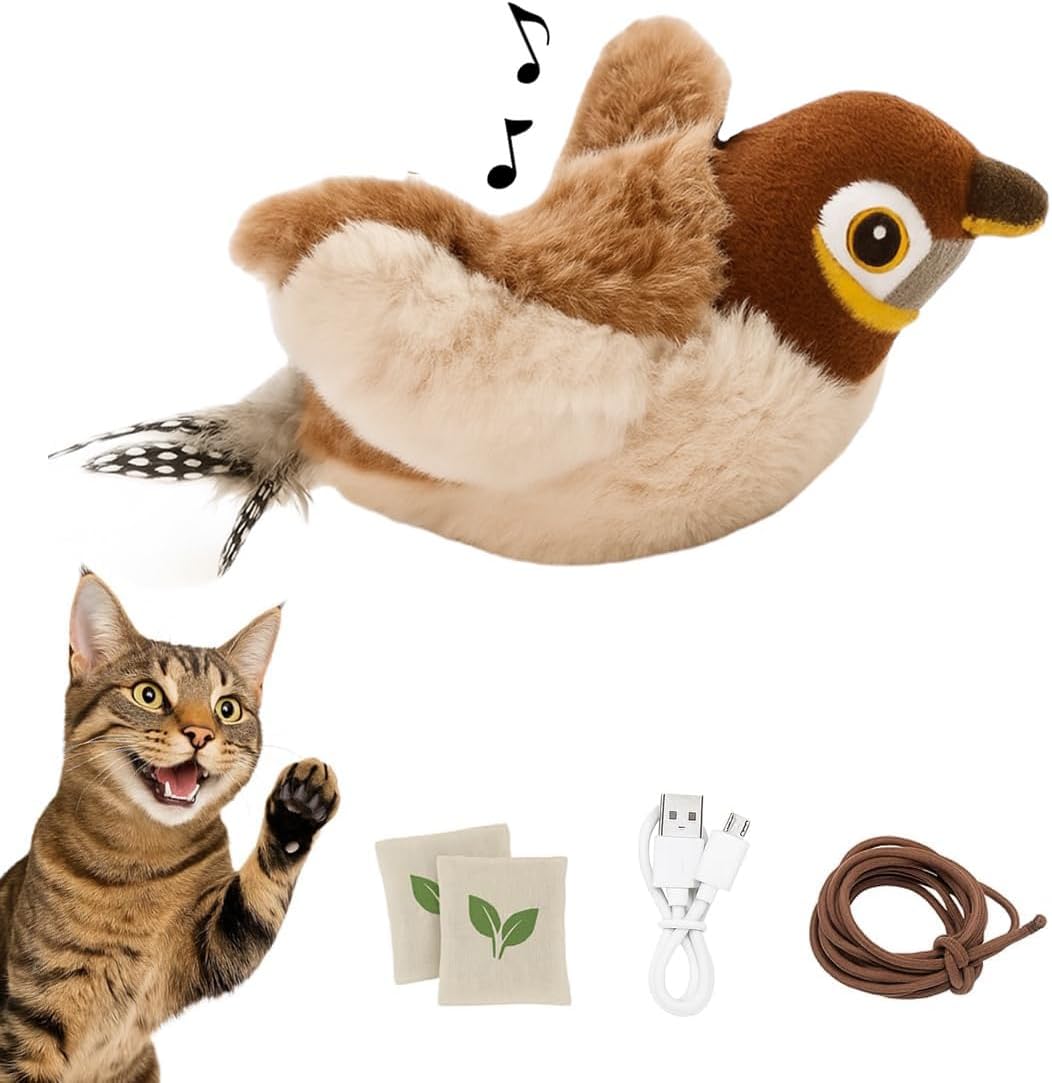 Toys Rechargeable Flapping Bird Sparrow, Lifelike Chirp Tweet, Touch Activated Kitten Toy Interactive Cat Exercise Toys for All Breeds Cat Kicker Catnip Toys (White Faced Sparrow) Toys Rechargeable Flapping Bird Sparrow, Lifelike Chirp Tweet, Touch Activated Kitten Toy Interactive Cat Exercise Toys for All Breeds Cat Kicker Catnip Toys (White Faced Sparrow)