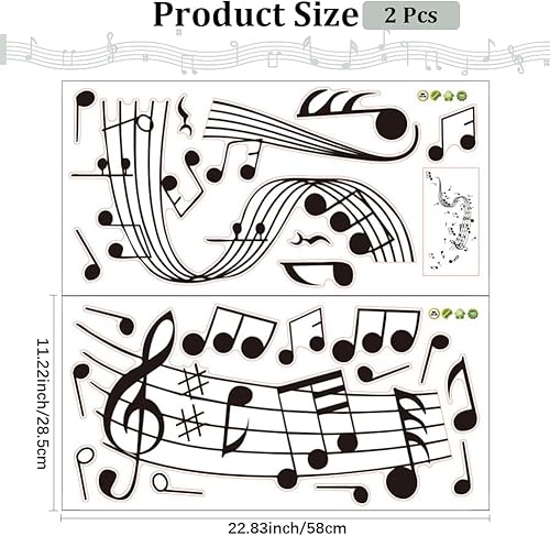 Miniatura 2 de CREATCABIN Calcomanías de pared de vinilo negro para pared, diseño de notas musicales, PVC, 22.8 x 11 pulgadas, gran autoadhesivo, mural de estudio,