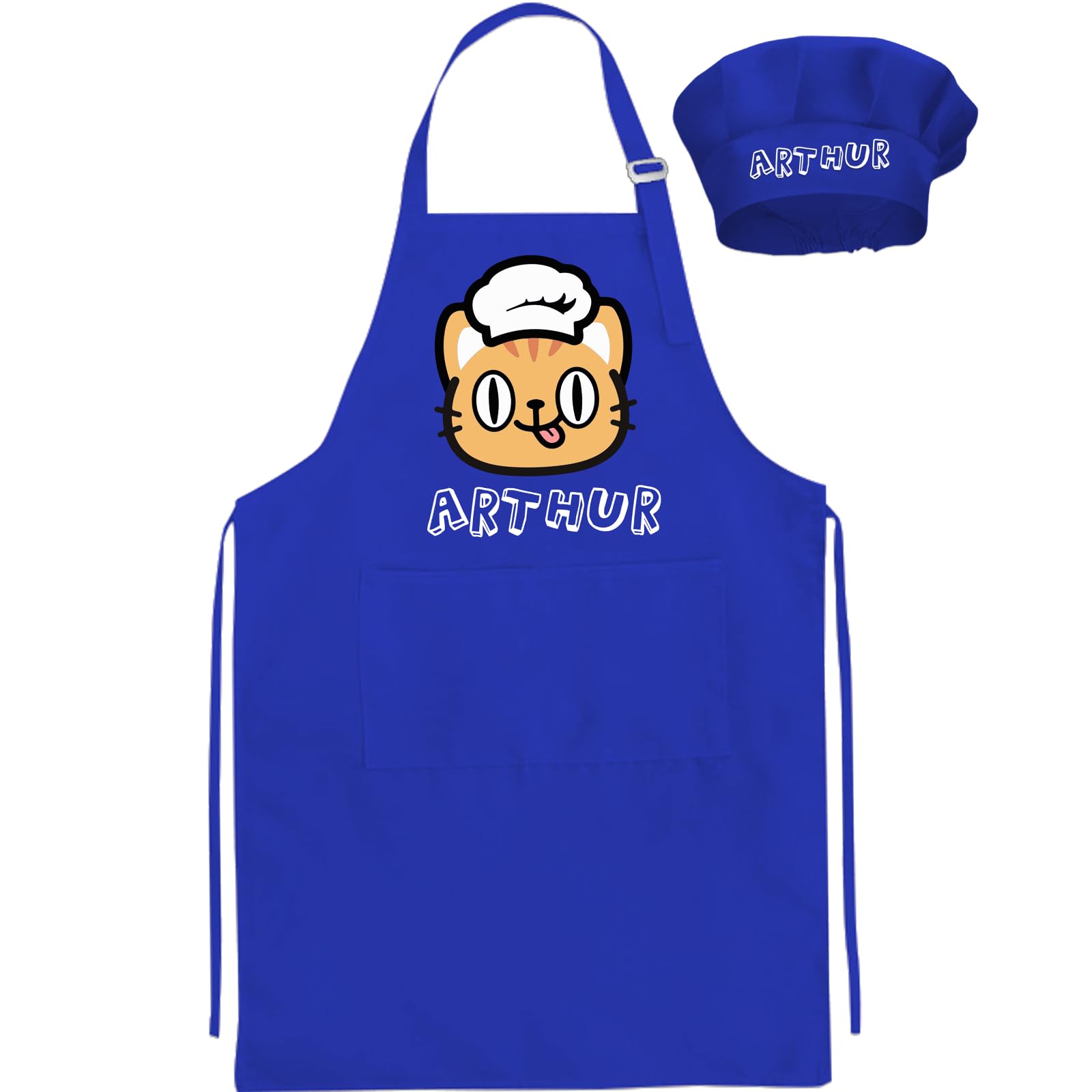 Backquik Juego de delantal y gorro de chef personalizado para niños con nombre, para niñas, niños, jugar, pintar, cocinar, manualidades