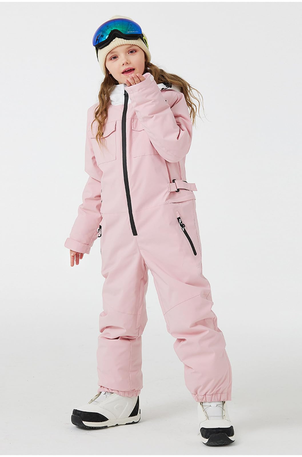 Traje de nieve infantil unisex de una pieza, mono de esquí con capucha, resistente al viento, impermeable, transpirable, traje de esquí grueso, cálido, para exteriores, mono de lluvia, mono de una