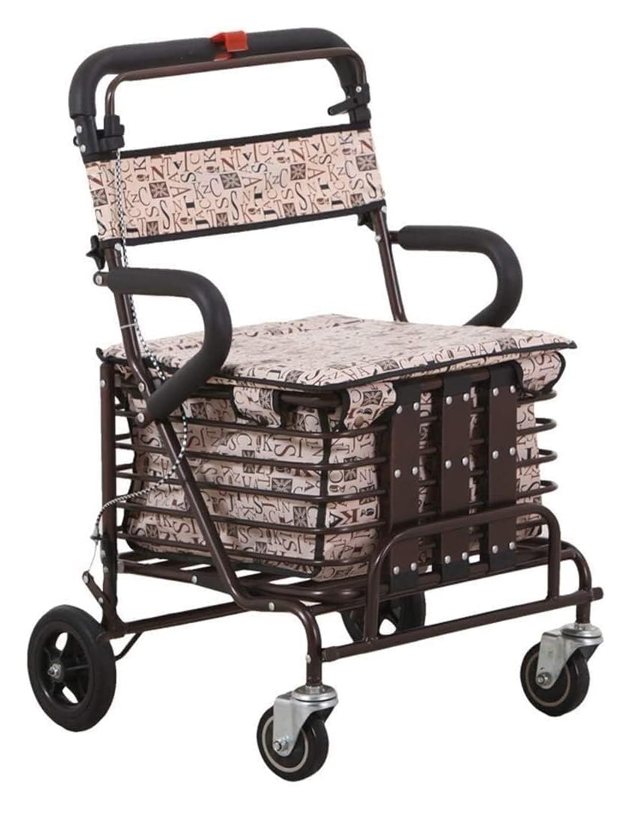 Andador para Ancianos, Andador Rollator, Rodillo de cuatro ruedas de acero con asiento y cesta de la compra, altura ajustable, diseño ligero de seguridad con freno