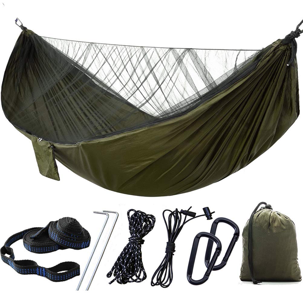 Greensen Moustiquaire Hamac, Hamac de Camping Ultra-Léger avec Grande Capacité de Charge et Moustiquaire Automatique, 2 Personnes (armée Verte)
