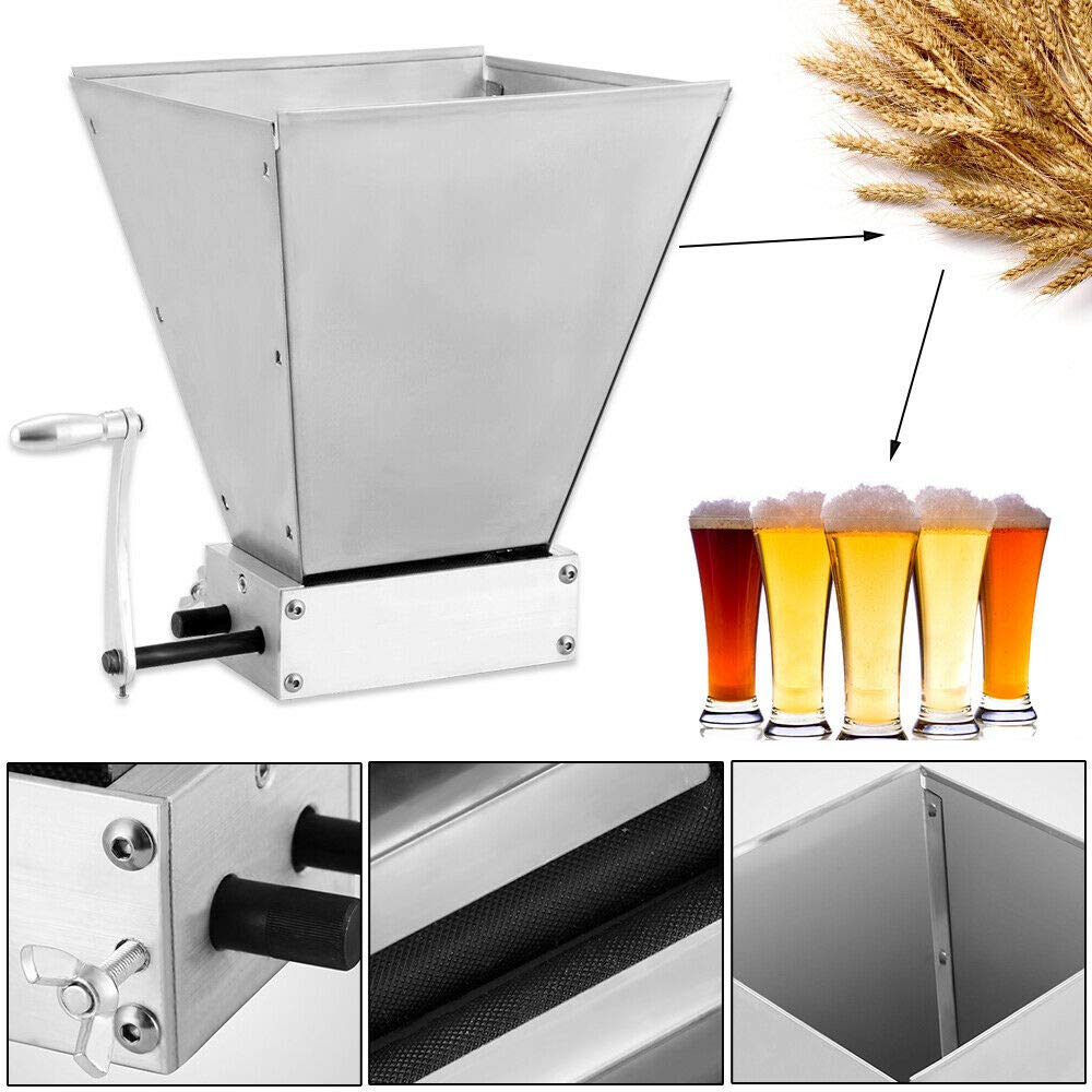 4L Malzmühle Grinder, Manuelle Verstellbare Getreidemühle, Barley Mais Schrotmühle, Manuelle Edelstahl Grainmühle, Grain Crusher Malt Mill für Brauen Gerste, Weizen, Malz, Reis, Trauben und Sesam