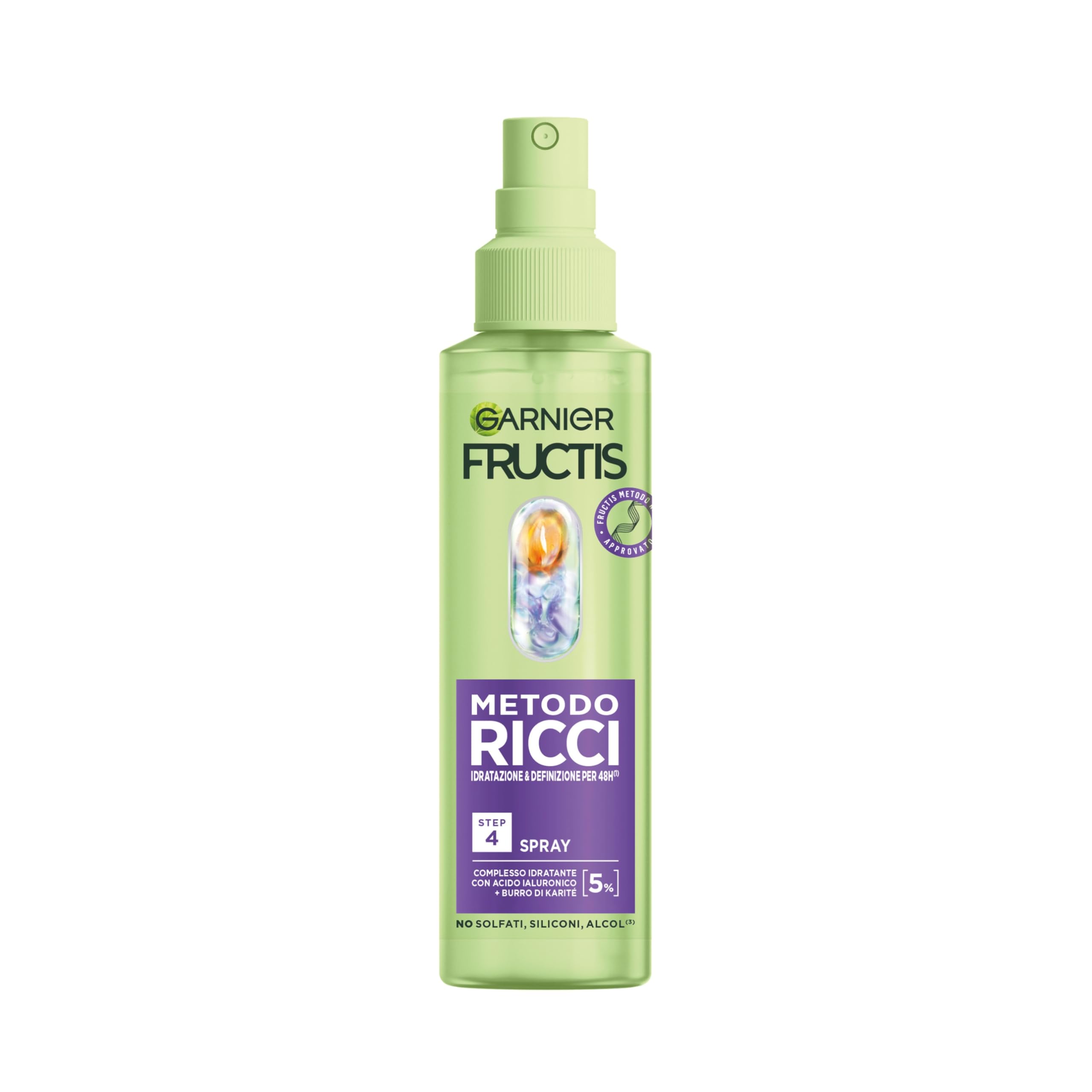 Garnier Fructis, Spray Idratante, Per Capelli Ricci, Capelli Ricci Definiti e Idratati, Arricchito con Acido Ialuronico e Burro di Karité, Metodo Ricci, 150 ml