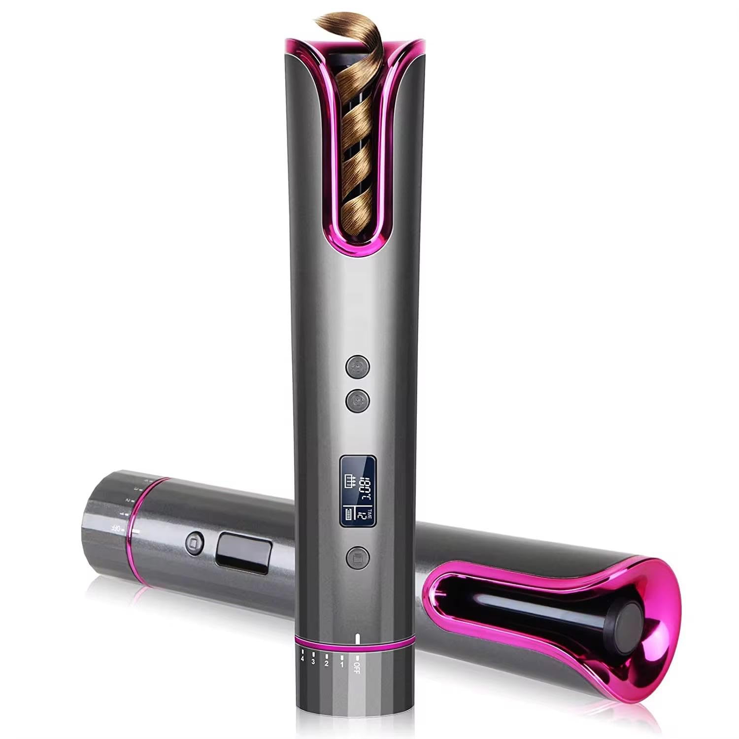 OBA Rizador de pelo automático inalámbrico, recargable USB, pantalla LCD, temporizador 8-18s, temperatura 150-200 °C, placa de cerámica