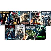 Avengers Ultimate Marvel Comic Heroes All 9 Movies DVD Complete Collection - Iron Man 1, Iron Man 2, Iron Man 3, Captain America : The First Avenger, Captain America: Winter Soldier, Thor 1, Thor 2: The Dark World, Hulk (Eric Bana), Incredible Hulk (Edward Norton) + Extras