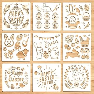 9pcs Easter Stencils Templates, MEZOOM Bunny Plastic Drawing Painting Stencil Template Happy Easter Art Craft Drawing for Easter DIY Decoration Kids Party Bag Filler