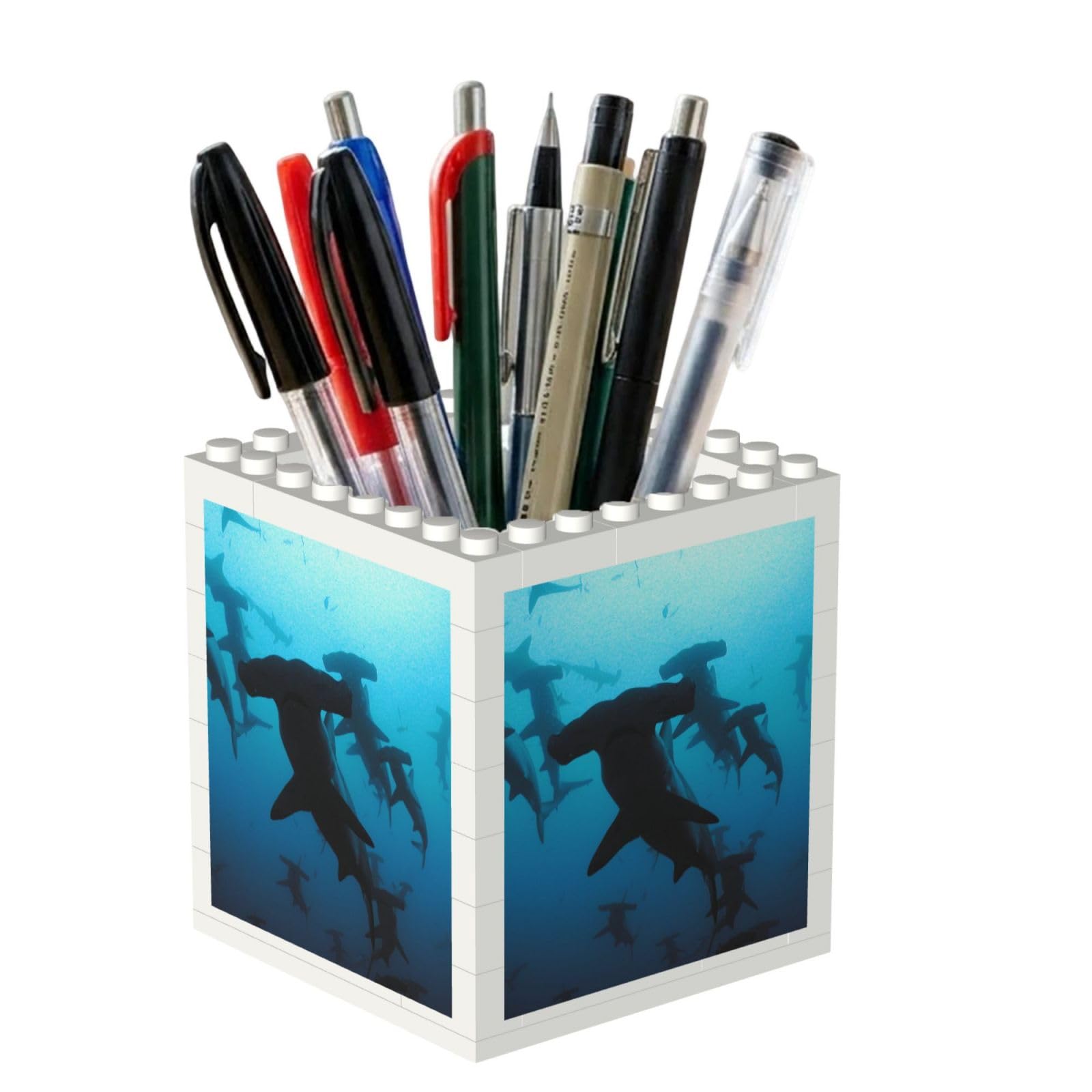 Poadnly Hammerhead Sharks Printed, Pen Pot Pencil Holder for Office Home School, Compact Desk Organiser for Office Stationery