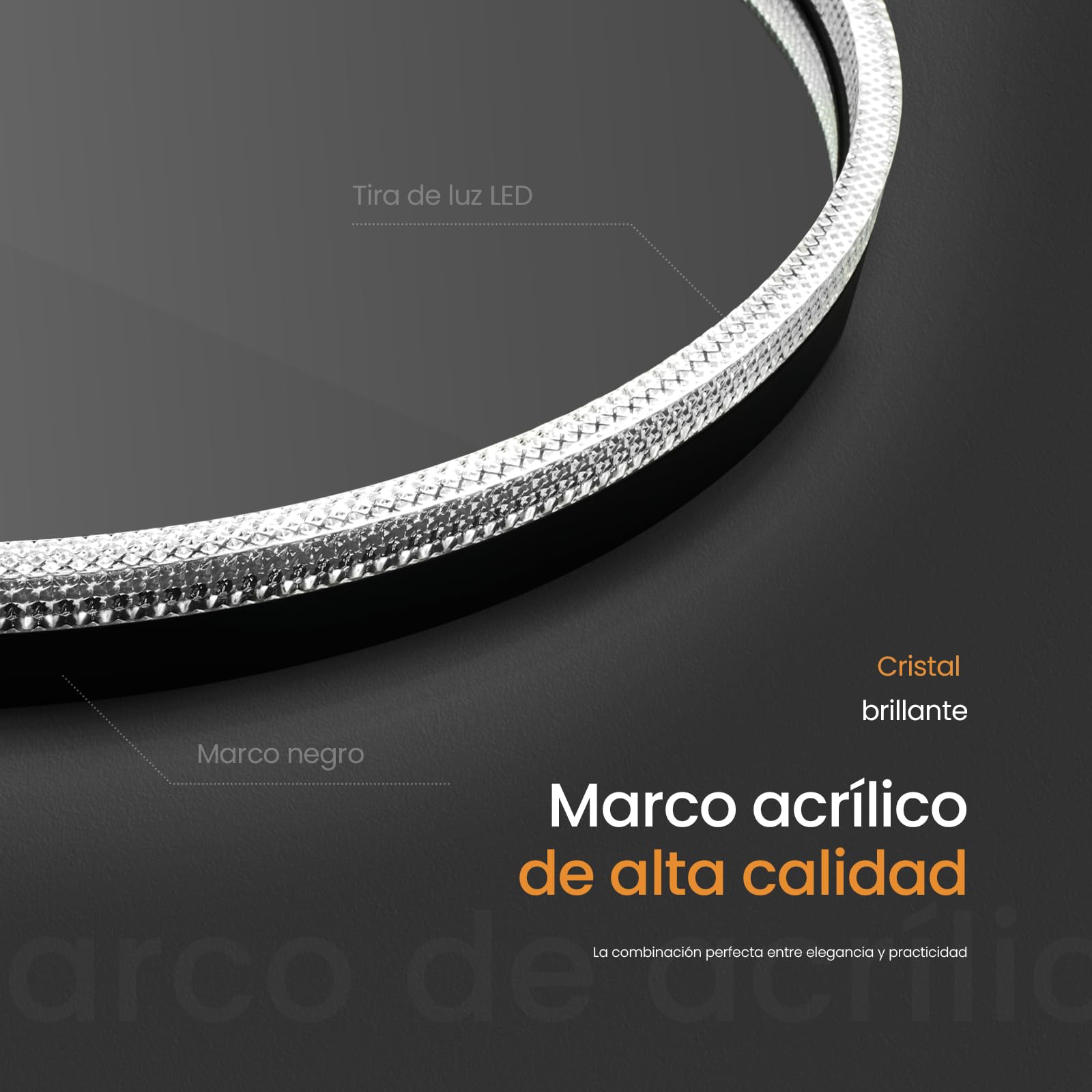 EMKE Espejo Baño con Luz Redondo 60 cm, Antivaho, Espejo LED con Interruptor Táctil, 3 Tonos de Luz Regulables, Marco Negro, IP44, Bajo Consumo,Espejo de Baño