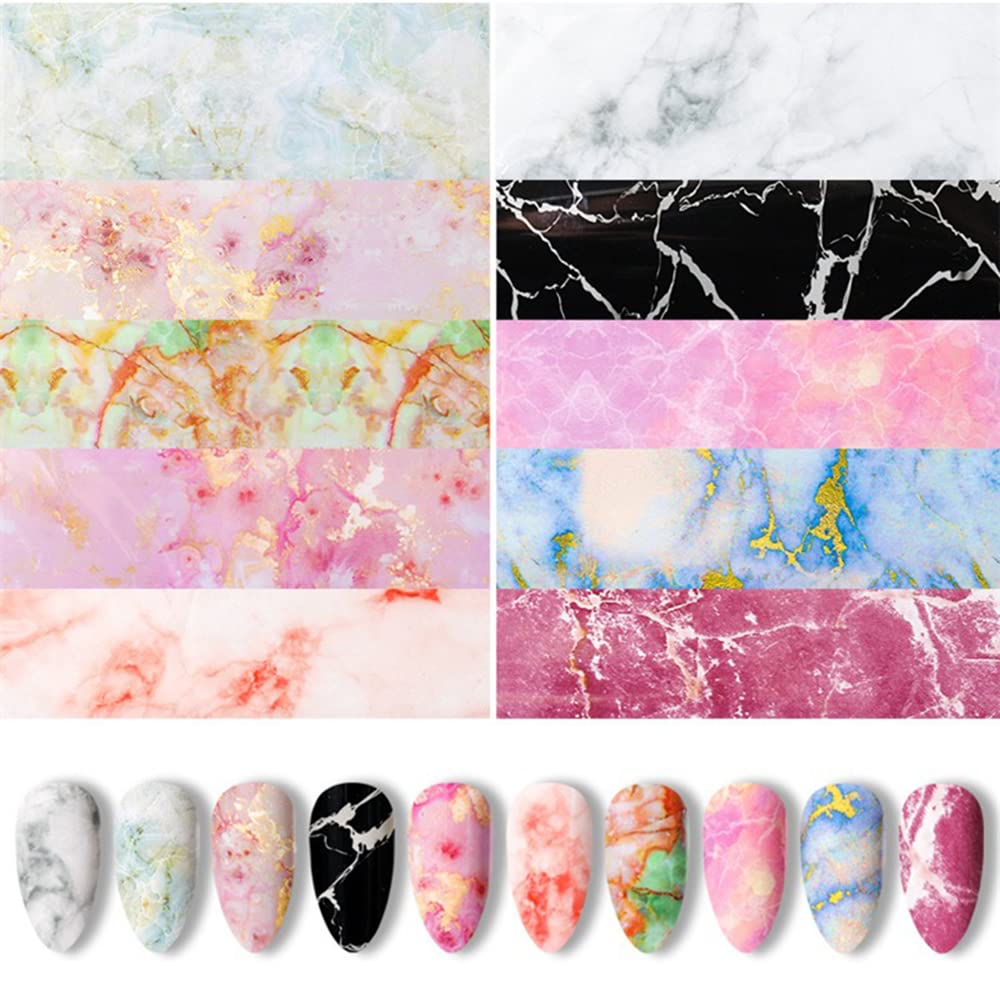 S.A.V.I 10 Sheets Nail Foil Transfer Sticker Marble Clouds Series DIY Holographic Nail Decoration Nail Foil Wraps Decal for Fingernails Women, 20x4 CM per Sheet