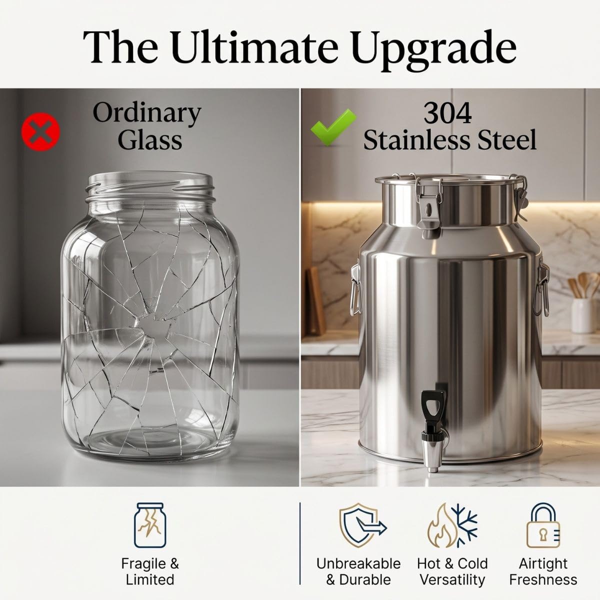 Contenitore per Latte in Acciaio Inox, Bidone Alimentare con Rubinetto | Tanica Ermetica Antiperdita per Olio Vino Acqua, Lattina con Coperchio per Cucina Fattoria Bar(No Spigot,64L/16.91Gal)