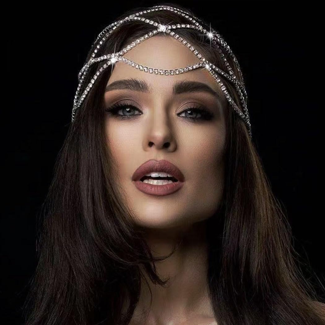 1920s Rhinestone Head Chain Jewelry Flapper Cap Headpieces Costume Hair Accessories for Women - Image 3