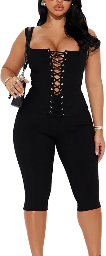 2 Piece Sets for Women Summer Capri Set Sleeveless Sexy Club Outfits