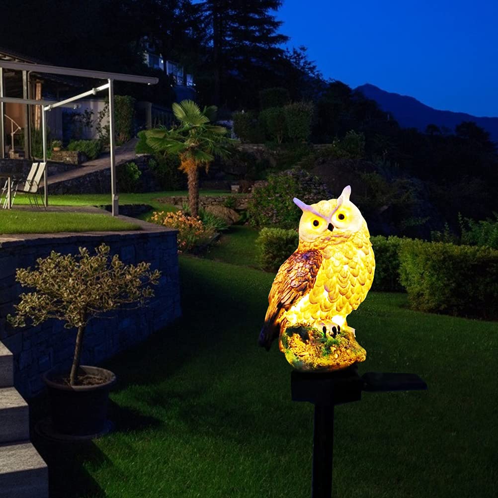 Luci solari a LED, impermeabili, da giardino, con paletto, con gufo di simulazione, paesaggio, per esterni, cortile, cortile, giardino, giardino, prato