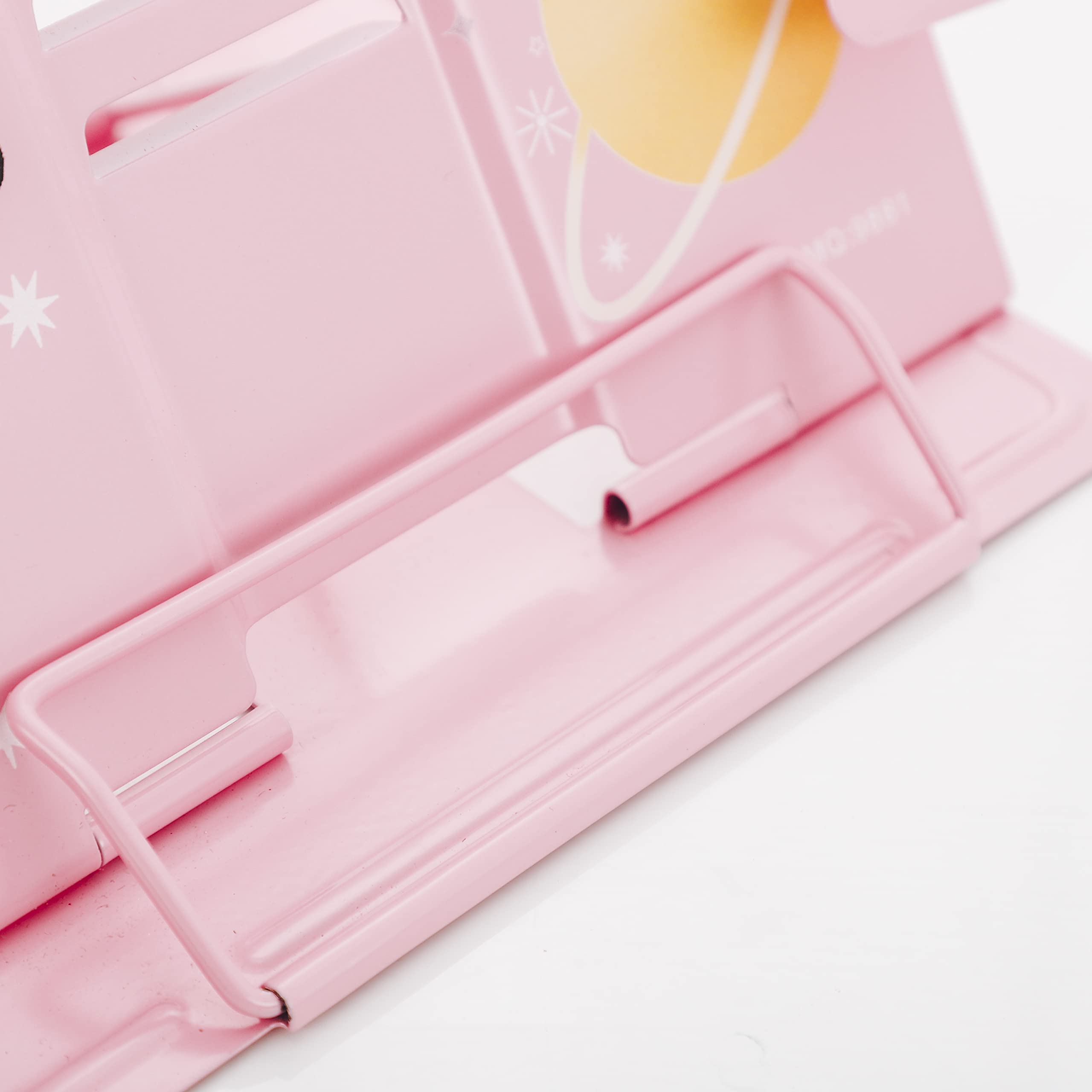 CLUEMART Printed Book Stand Holder Rocket - Portable Metal Desktop Adjustable Foldable Cookbook Holder,Recipe Book Holder,Textbook Stand,Book Stands & Holders for Reading (Light Pink) 3