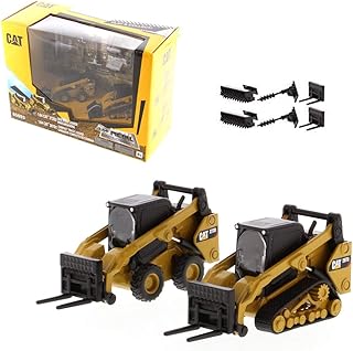 1:64 Scale Caterpillar 272D2 Skid Steer Loader & 297D2 Compact Track Loader - Play & Collect by Diecast Masters (Comes with 2 Models and 2 Bucket, 2 Broom, 2 Pallet Forks, and 2 Auger Attachments)
