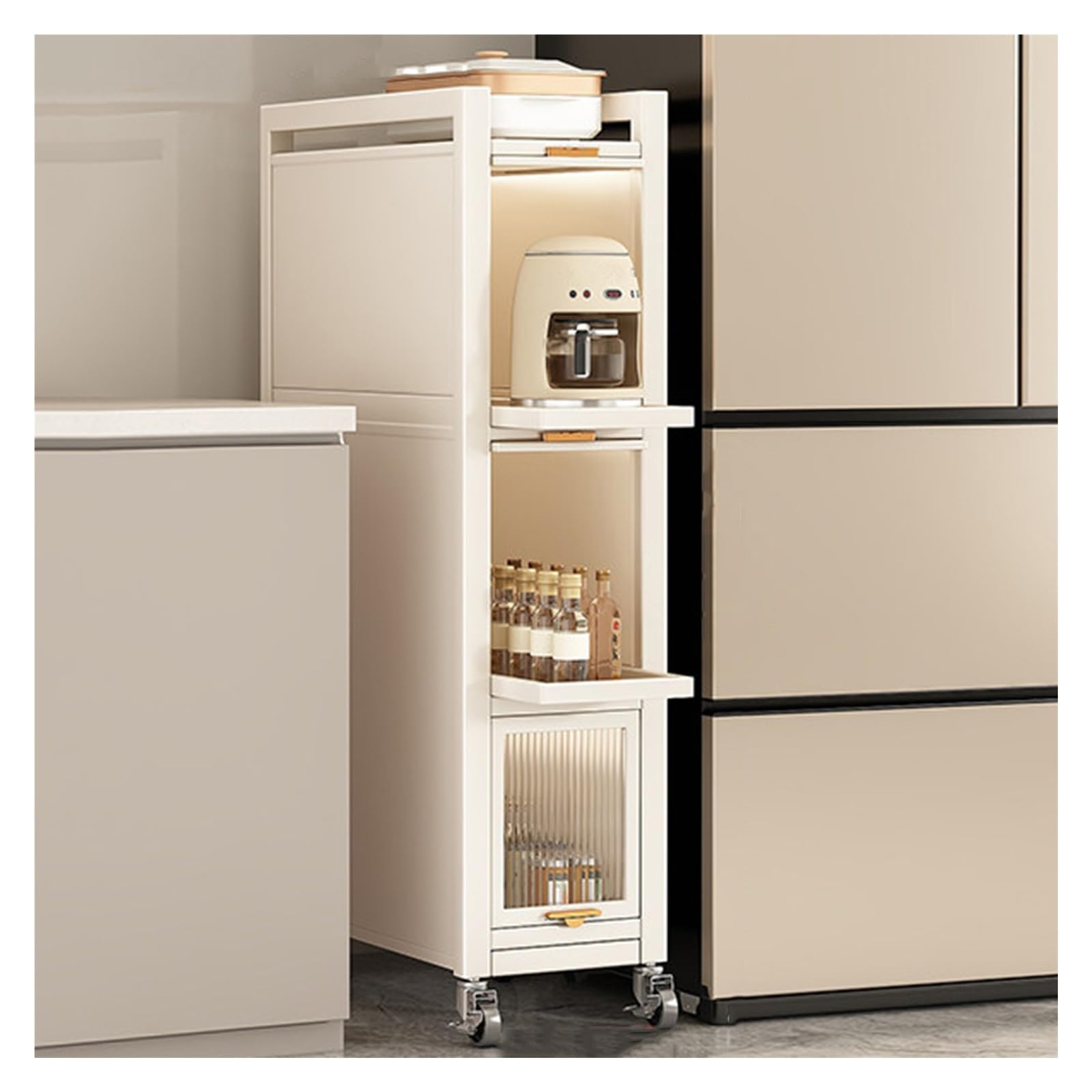 Carrito de almacenamiento estrecho extraíble con ruedas para junto al refrigerador, cocina, espacios pequeños, despensa, comedor, esquina