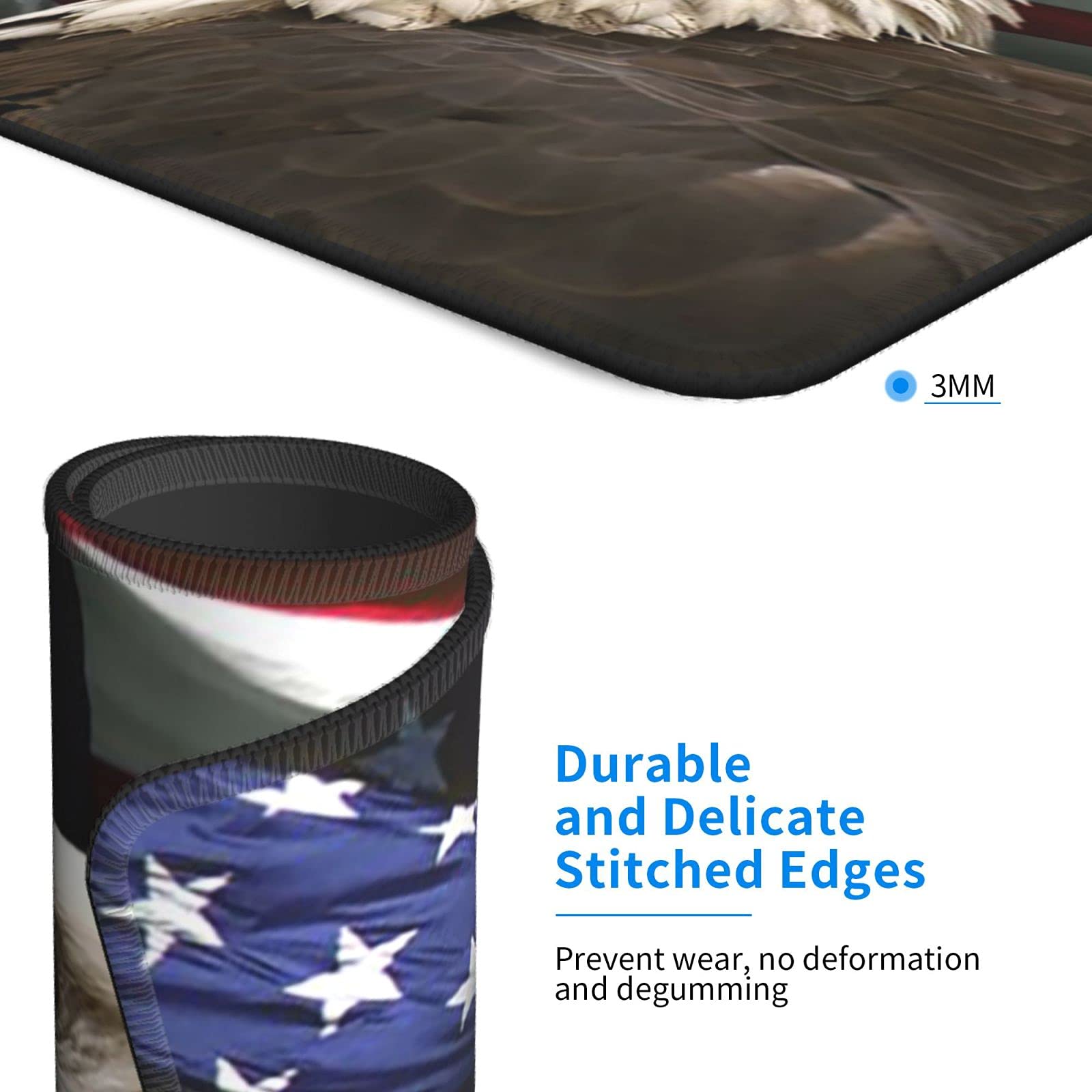 American Flag Gaming Mouse Pad With Coaster - Bald Eagle Design Non-Slip Rubber Base