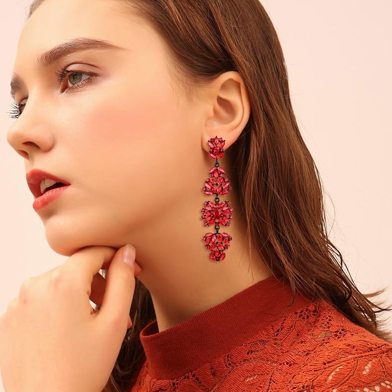 EVER FAITH Statement Dangle Earrings for Women, Costume Wedding Party Jewelry Marquise Crystal Cluster Bohemia Chandelier Long Earring - Image 2