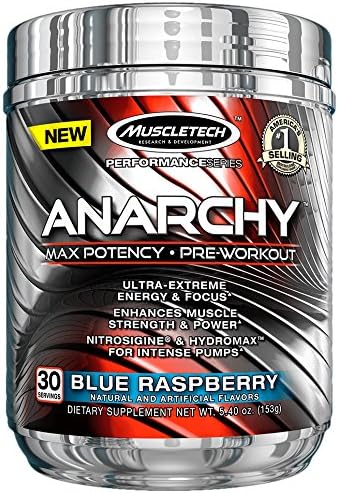 MuscleTech Anarchy, Max Potency Pre-Workout Powder, Blue Raspberry, 30 Servings, 5.40 oz (153g)