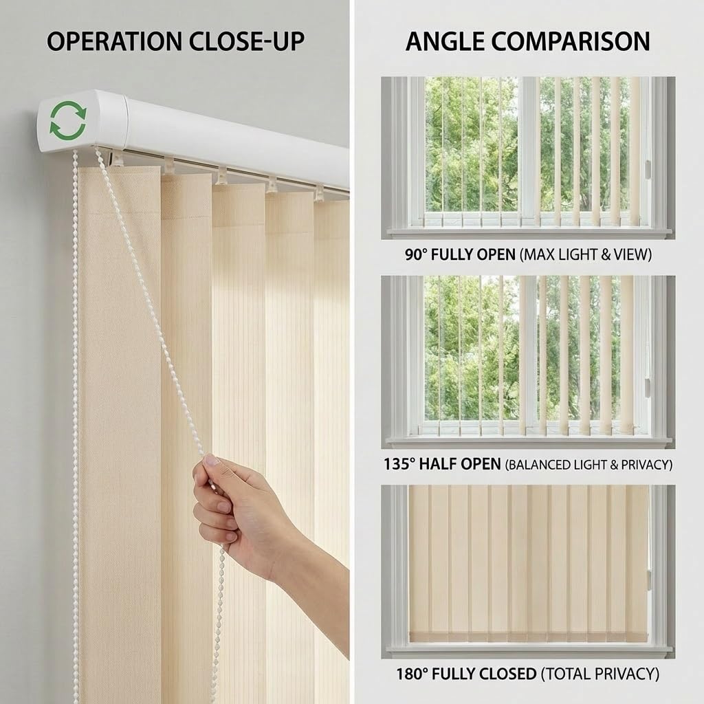 Store Californien Rideau Coulissant, Stores Verticaux Anti-UV Protection Vie Privée Beige 80 90 100 120 140 150cm Rideaux en Tissu à Lamelles pour Portes Coulissantes en Verre, Hôtel(W80xH150cm)
