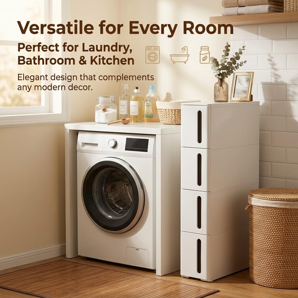 Carrello Stretto con 4 Cassetti, Organizzatore Slim per Bagno e Cucina