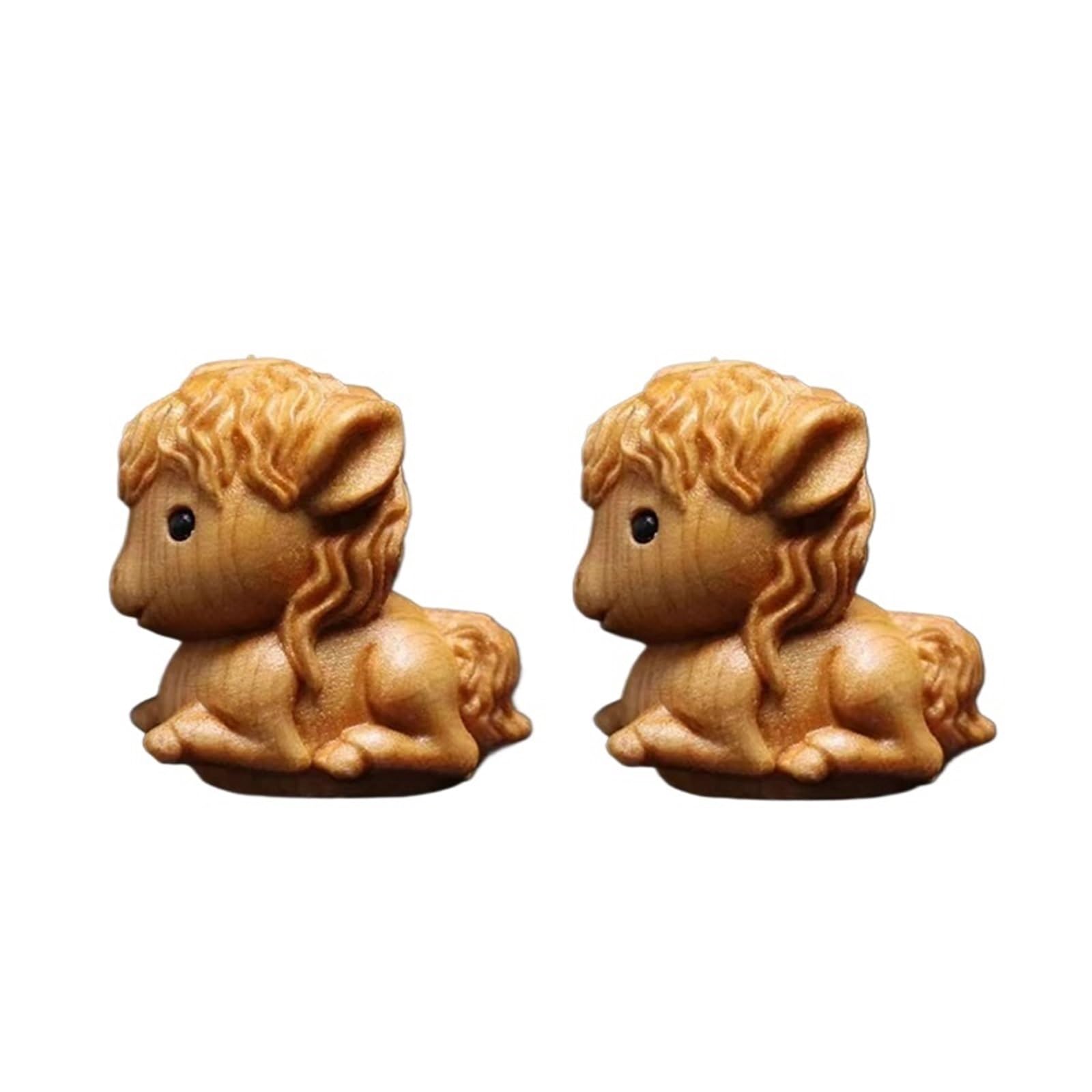 Miunihuooo 1/2pcs Mini Wood Carving Horse Ornaments Zodiac Statue Cute Horse Decor Office Desktop Decor Car Decoration(Color8)