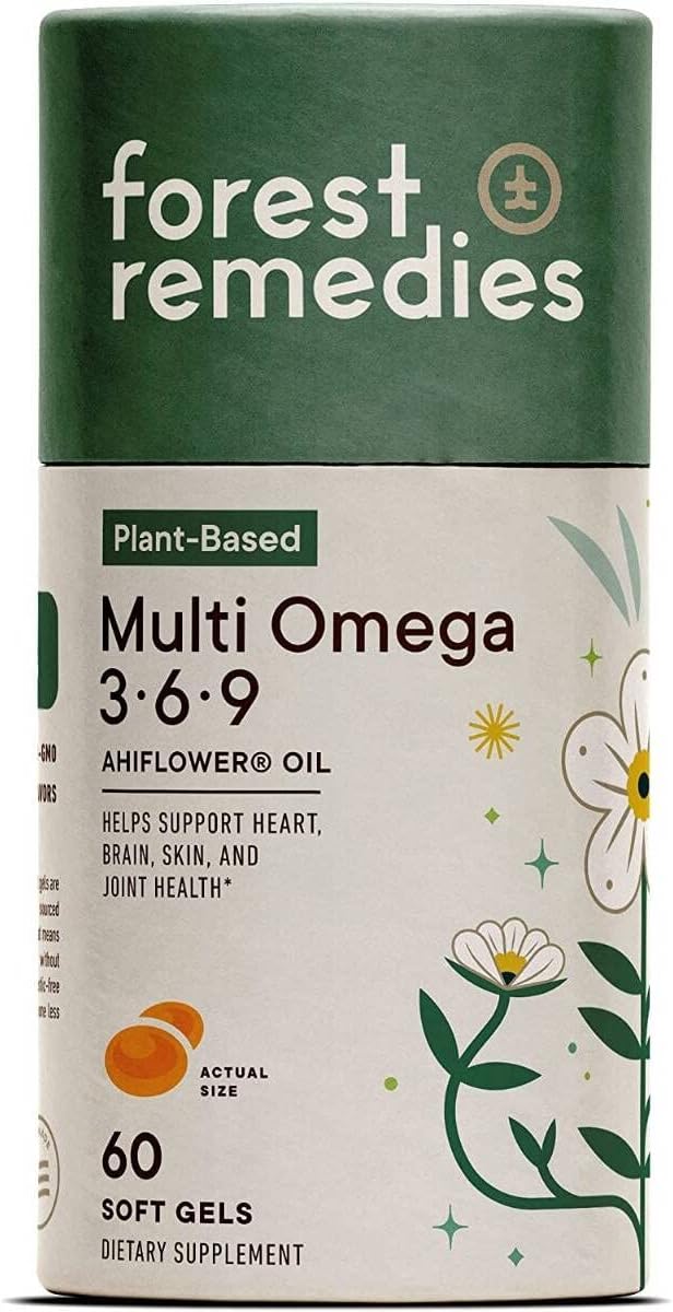 FOREST REMEDIES Vegan Omega 3-6-9 with Ahiflower, Plant-Based Heart, Brain, Skin, Health, Joint Support, No Fish Oil, Sugar-Free, Gluten-Free, Non-GMO (Soft Gels)