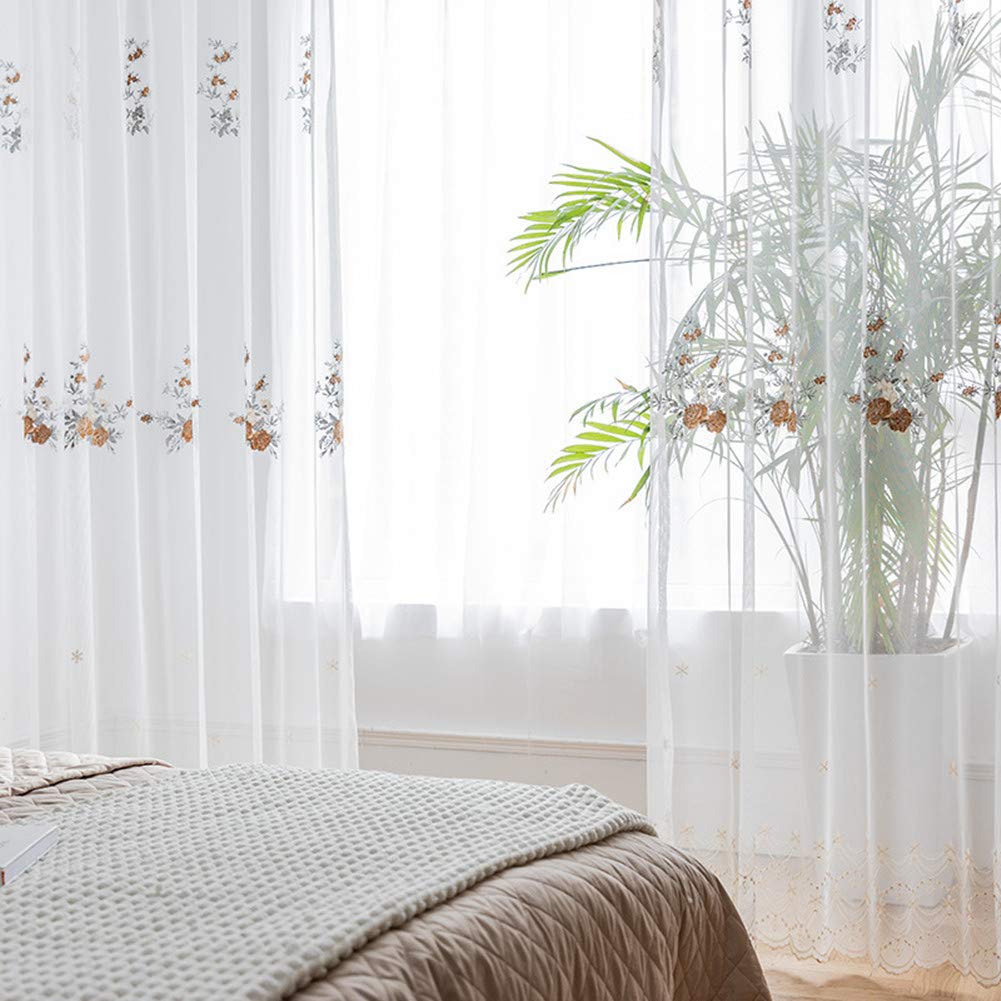 Jenngaoo Tenda in tulle, motivo a piume Tulle voile Porta finestra Balcone Tenda drappo Decorazione semitrasparente per camera da letto Soggiorno Caffetteria 6.6x3.28ft(Oro