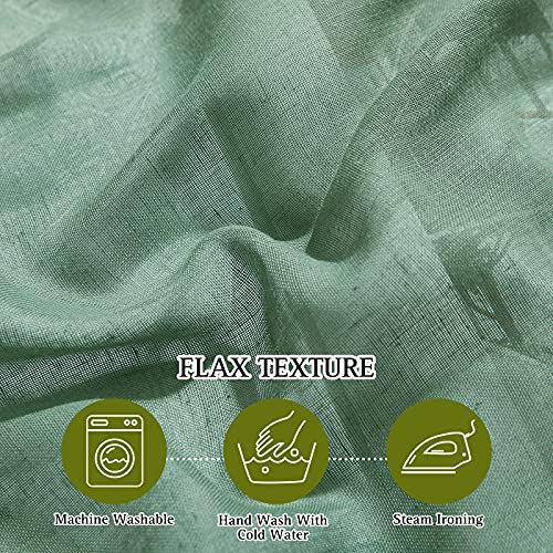 NICETOWN Linen Sheer Curtains Flax Textured for Living Room, Grommet Semi Sheer Vertical Drapes Privacy with Light Filter for Home Office/Farm House, W52 x L84, Olive Green, 1 Pair