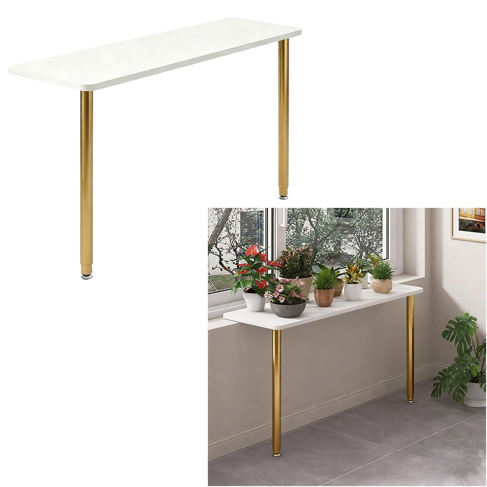 CHZDPP Detachable Window Sill Extender Plate for Corner/Narrow Window, Windowsill Extension with Adjust Support, Space-Saving Window Ledge Plant Shelf(Gold,600 mm x 250 mm/23.6 in x 10 in)
