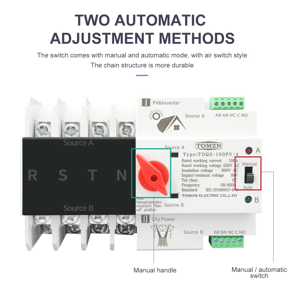 4p 3 Fase 4 Wire Din Rail Ats For Pavo Y El Inversor Dual Power Selector Automático De Transferencia Interruptores Sin Interrupciones 6 3a 100a 125a(63A)