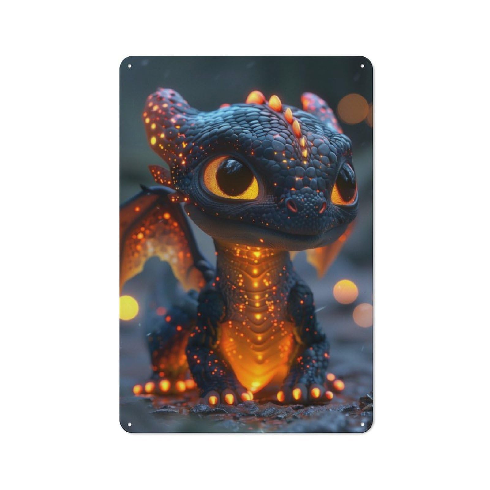 Junmoney Baby Dragon Metal Sign 30X20cm With For Hallway Wall, Vintage Decor, For Garage, Workshop And Man Cave Decoration