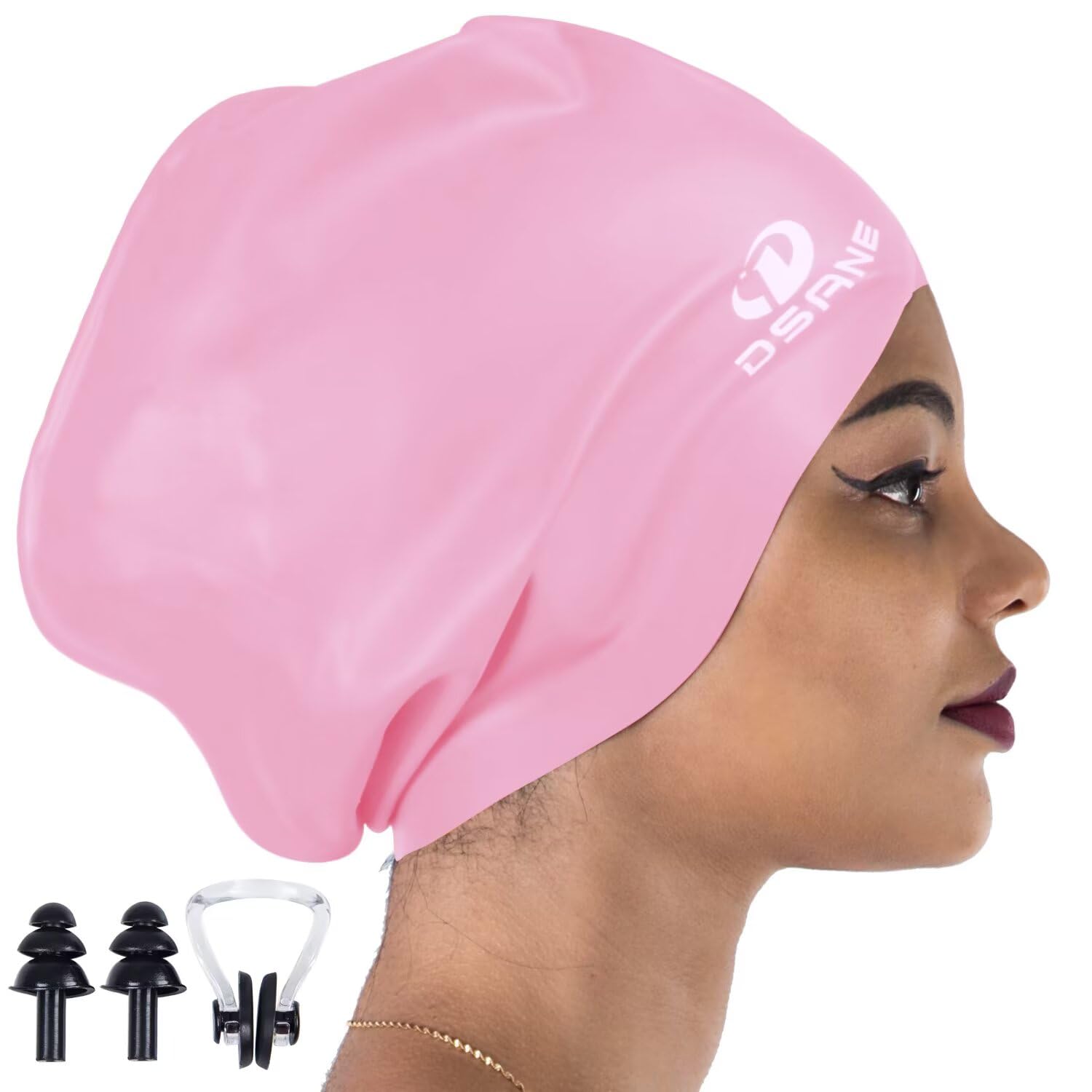 Dsane Extra Large Swimming Cap for Women and Men,Special Design Swim Cap for Very Long Thick Curly Hair&Dreadlocks Weaves Braids Afros Silicone Keep Your Hair Dry(Pink/XXL)