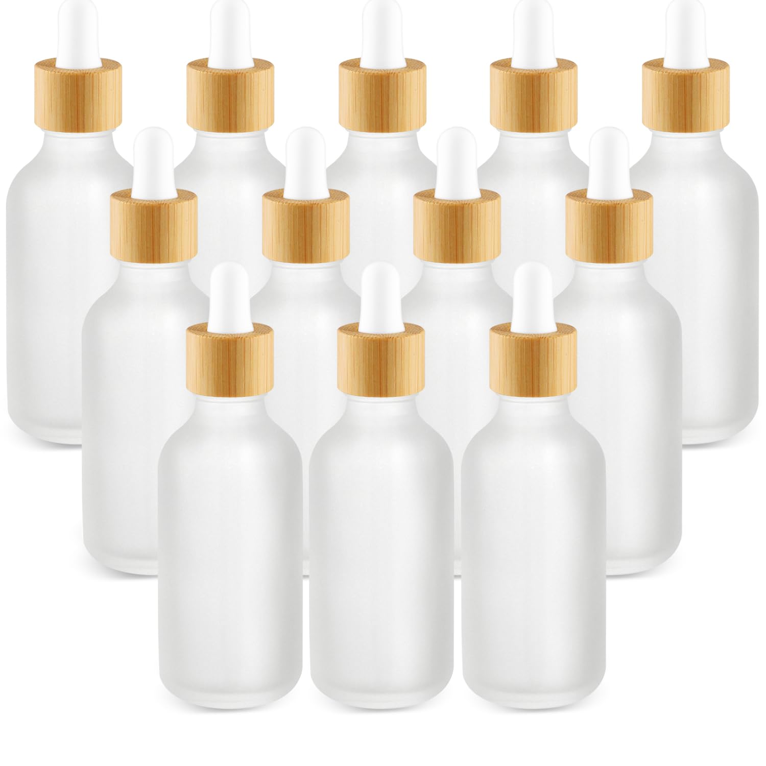 Photo 1 of 12 Pcs Frosted Glass Dropper Bottle Refillable Essential Oil Container Jars with Eye Dropper & Bamboo Lids for Perfume Sample Cosmetic Liquid Travel - 60ml/2oz